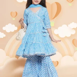 Girls Wedding Kurta and Pyjama Set  (Light Blue Pack of 1)