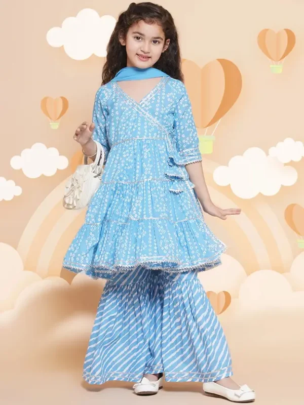 Girls Wedding Kurta and Pyjama Set  (Light Blue Pack of 1)