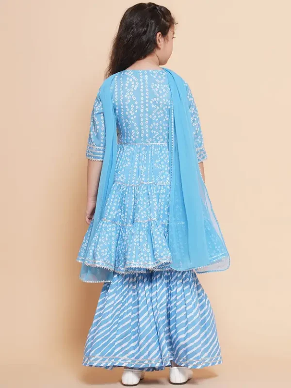 Girls Wedding Kurta and Pyjama Set  (Light Blue Pack of 1) - Image 2