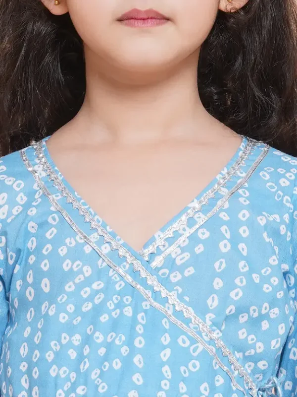 Girls Wedding Kurta and Pyjama Set  (Light Blue Pack of 1) - Image 4