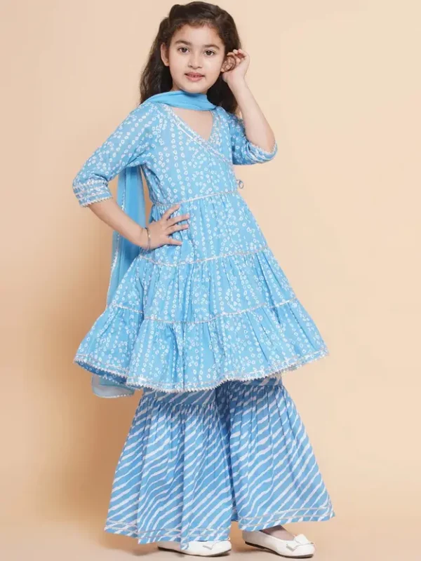 Girls Wedding Kurta and Pyjama Set  (Light Blue Pack of 1) - Image 3