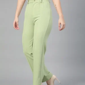 Women Regular Fit Light Green Viscose Rayon Trousers