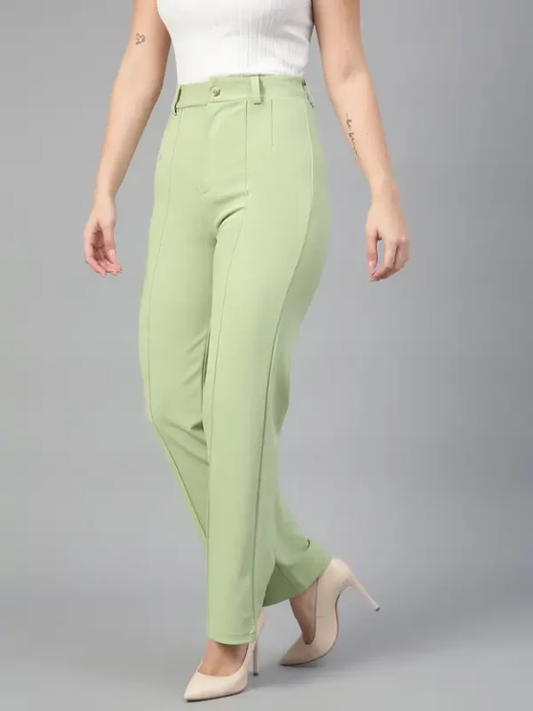 Women Regular Fit Light Green Viscose Rayon Trousers