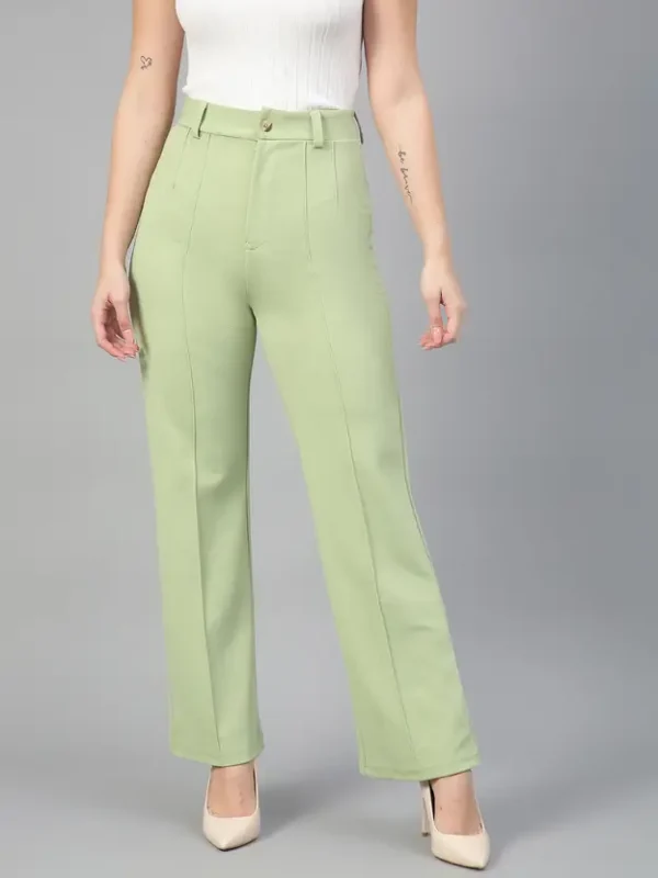 Women Regular Fit Light Green Viscose Rayon Trousers - Image 4