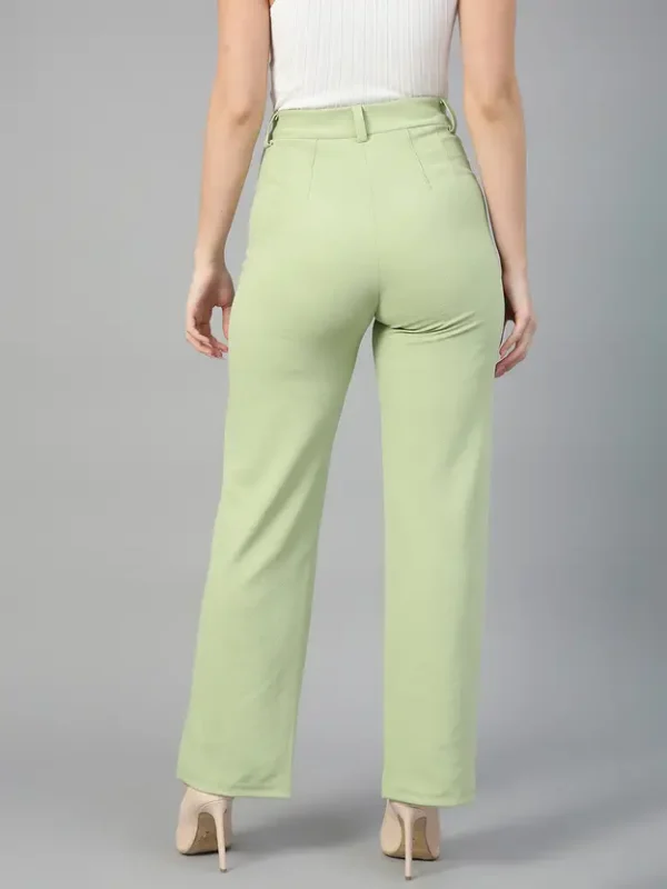 Women Regular Fit Light Green Viscose Rayon Trousers - Image 3