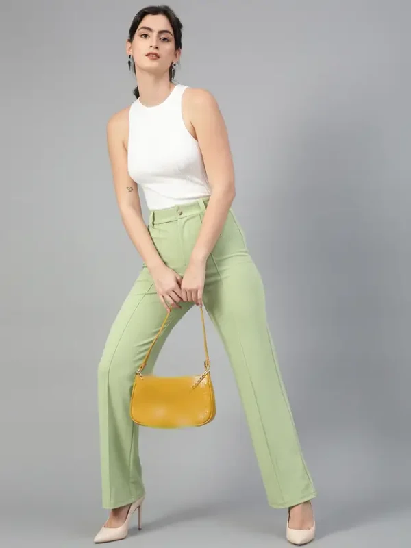 Women Regular Fit Light Green Viscose Rayon Trousers - Image 2