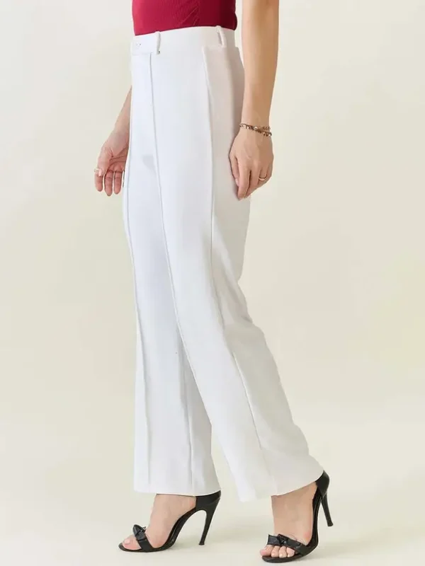 Women Regular Fit White Viscose Rayon Trousers - Image 3