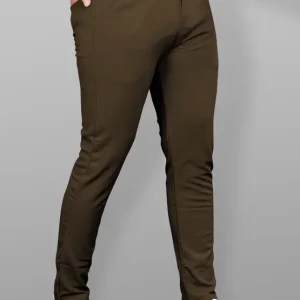 Men Slim Fit Brown Lycra Blend Trousers
