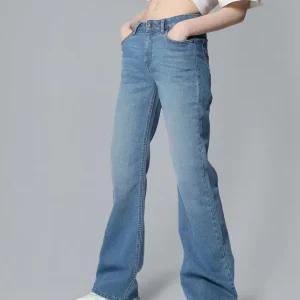 Women Boot-Leg Mid Rise Blue Jeans
