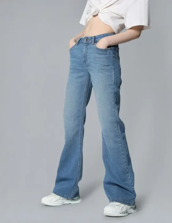 Women Boot-Leg Mid Rise Blue Jeans
