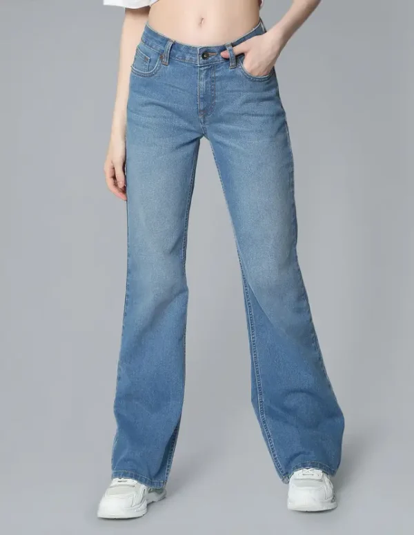 Women Boot-Leg Mid Rise Blue Jeans - Image 2