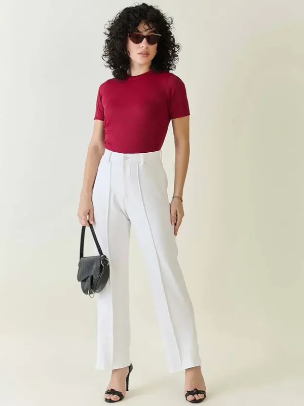 Women Regular Fit White Viscose Rayon Trousers - Image 2
