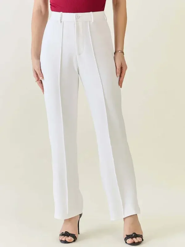 Women Regular Fit White Viscose Rayon Trousers