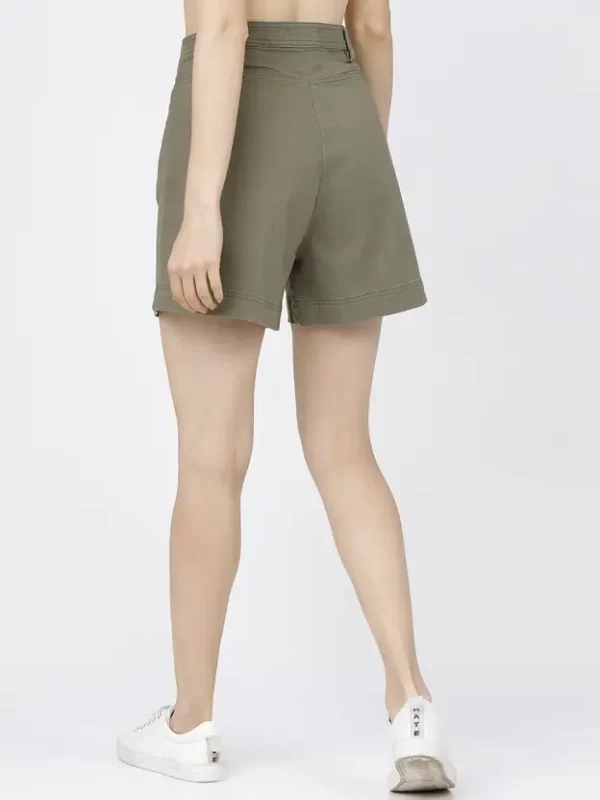 Solid Women Dark Green Denim Shorts - Image 2