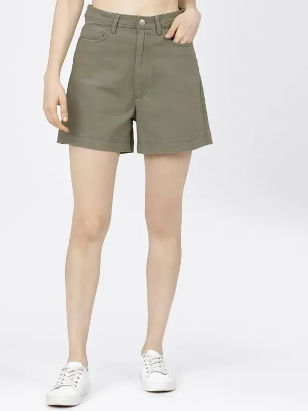 Solid Women Dark Green Denim Shorts