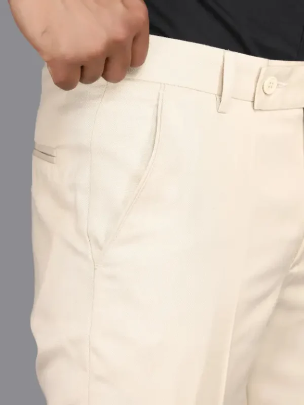 Men Regular Fit Beige Cotton Blend Trousers - Image 3