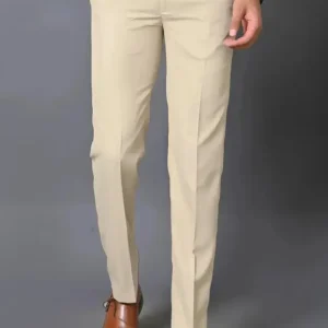 Men Regular Fit Beige Cotton Blend Trousers