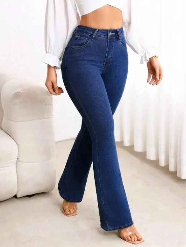 Women Boot-Leg High Rise Dark Blue Jeans - Image 4