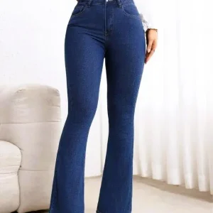 Women Boot-Leg High Rise Dark Blue Jeans