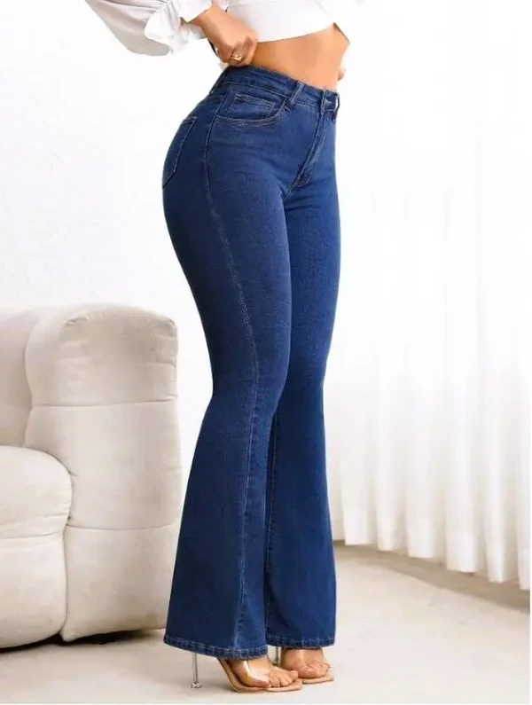 Women Boot-Leg High Rise Dark Blue Jeans - Image 3