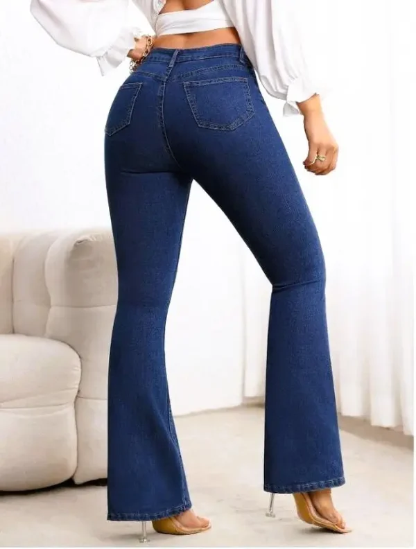 Women Boot-Leg High Rise Dark Blue Jeans - Image 2
