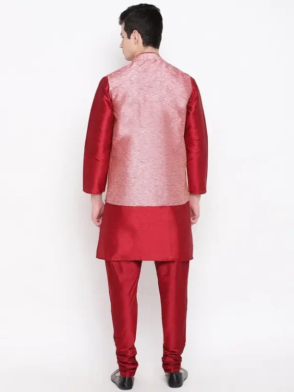 Men Pure Silk Kurta Churidar Ethnic Jacket Set - Image 2