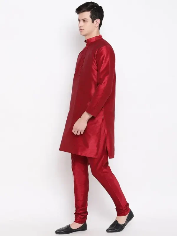 Men Pure Silk Kurta Churidar Ethnic Jacket Set - Image 4