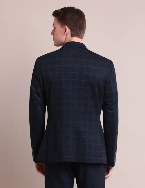Men Checkered Single Breasted Casual Blazer  (Blue) - Image 3