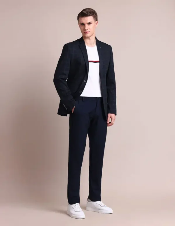 Men Checkered Single Breasted Casual Blazer  (Blue) - Image 2