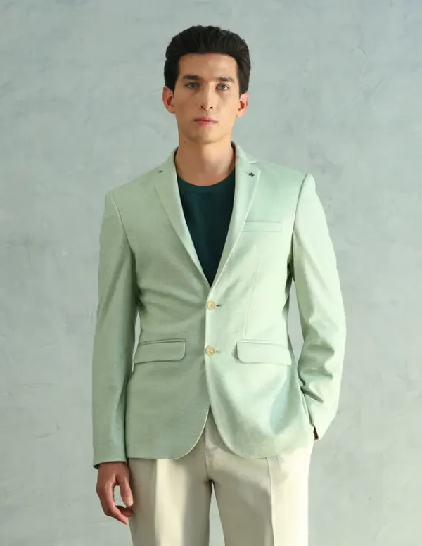 Men Solid Single Breasted Formal Blazer  (Green) - Image 4