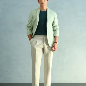 Men Solid Single Breasted Formal Blazer  (Green)