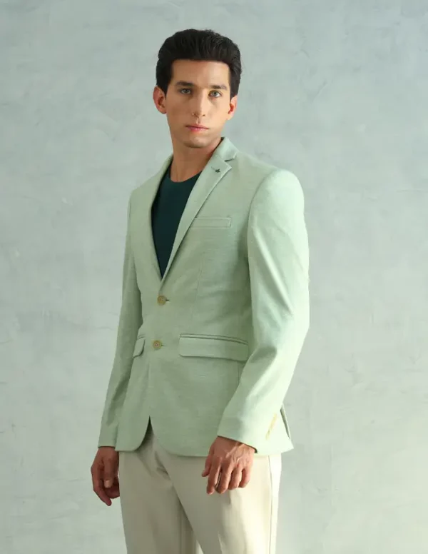 Men Solid Single Breasted Formal Blazer  (Green) - Image 2