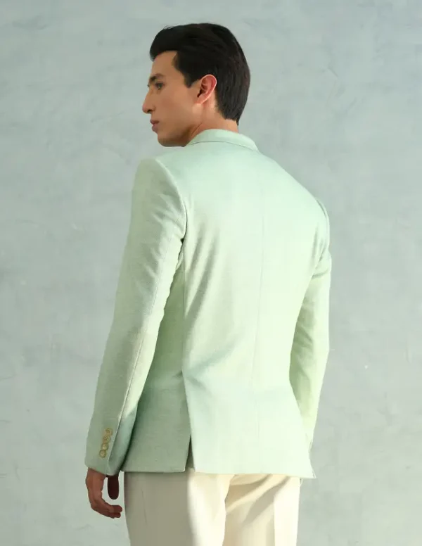 Men Solid Single Breasted Formal Blazer  (Green) - Image 3
