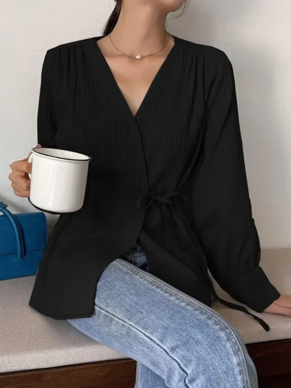 Casual Regular Sleeves Solid Women Black Top - Image 2