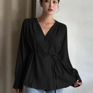 Casual Regular Sleeves Solid Women Black Top