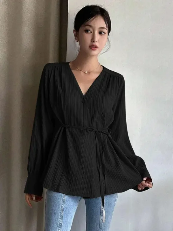 Casual Regular Sleeves Solid Women Black Top