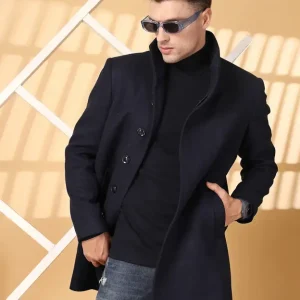 Tweed Solid Coat For Men