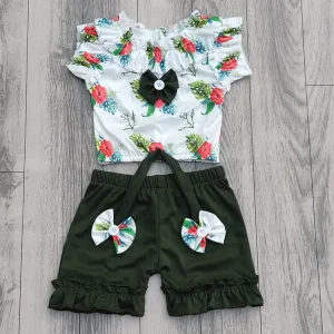 Baby Girls Casual Top Shorts  (GREEN)