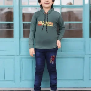 Boys Casual T-shirt Jeans  (Green)