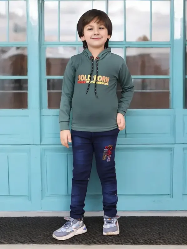 Boys Casual T-shirt Jeans  (Green)