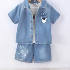 Baby Boys & Baby Girls Party(Festive) T-shirt Shorts  (LIGHT DENIM BLUE)