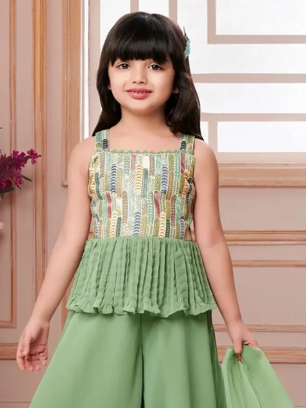 Girls Wedding Kurta and Palazzo Set  (Green Pack of 1) - Image 2