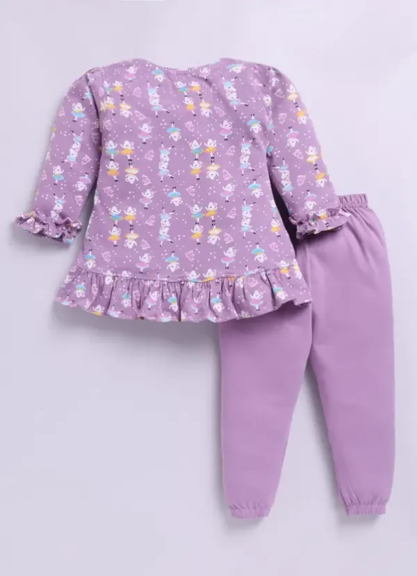 Baby Girls Casual Top Pyjama  (Purple) - Image 3
