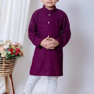 Boys Festive & Party Kurta and Pyjama Set  (Purple Pack of 2)