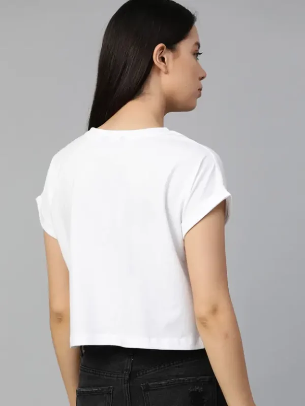 Women Solid Round Neck Pure Cotton White T-Shirt - Image 3