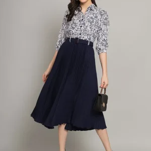 Women A-line Dark Blue Midi/Calf Length Dress
