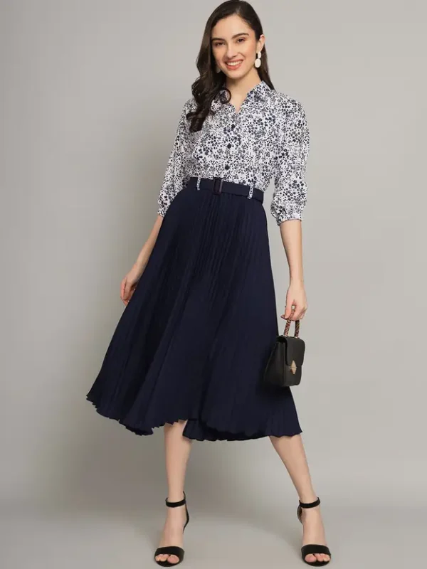 Women A-line Dark Blue Midi/Calf Length Dress