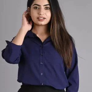 Women Regular Fit Solid Spread Collar Casual Shirt