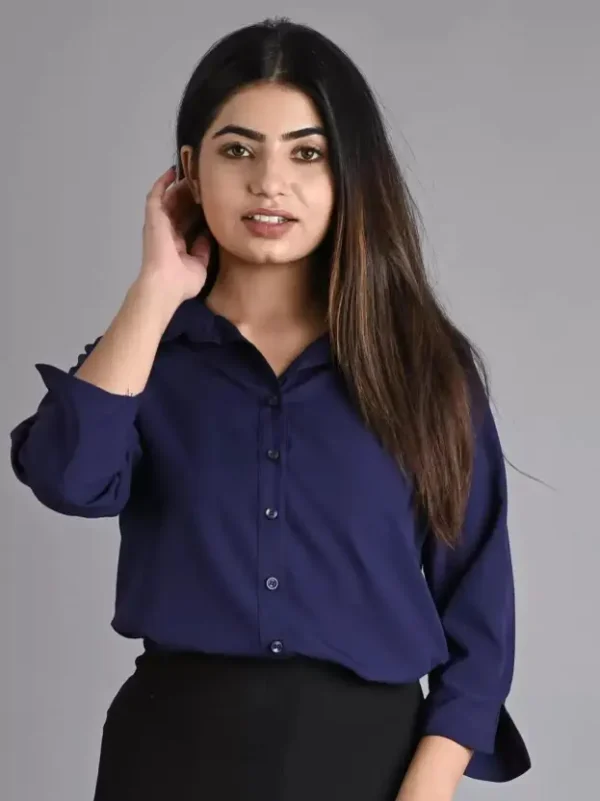 Women Regular Fit Solid Spread Collar Casual Shirt