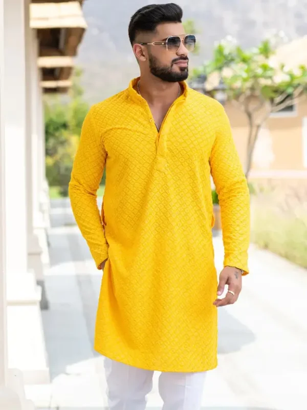 Men Pure Cotton Kurta Pyjama Set - Image 3